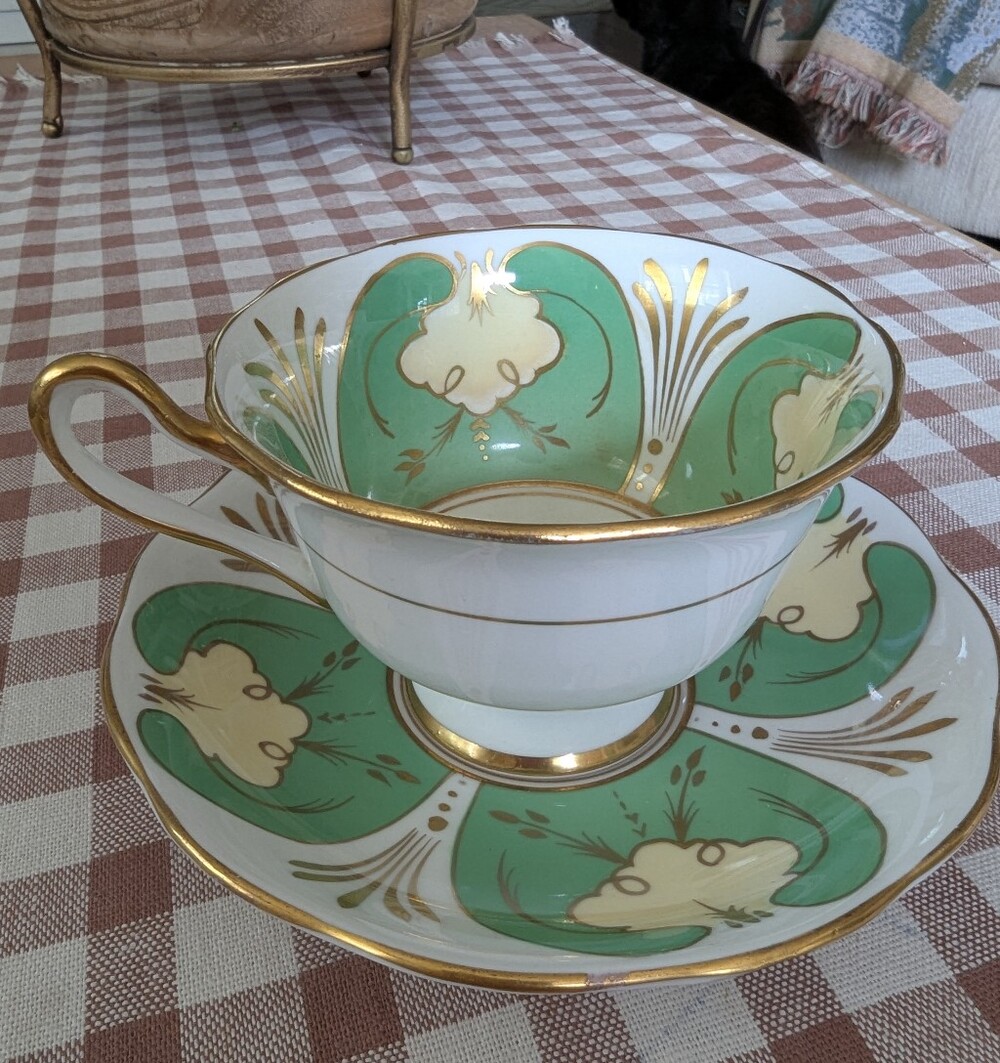 Royal Albert Green Art Nouveau Vintage Teacup and Saucer, Made in ENGLAND